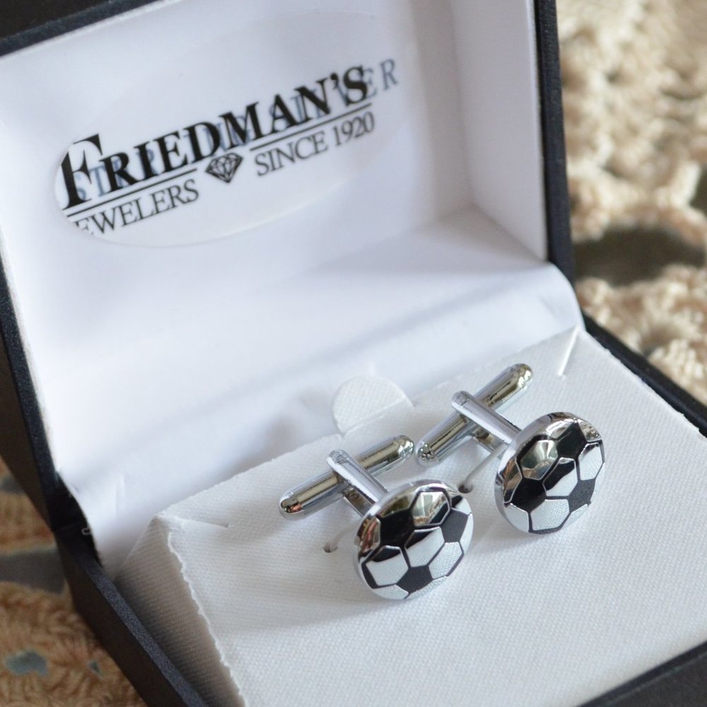Soccer Ball Football Fancy Silver Cuff-links Cufflinks New in Gift Box